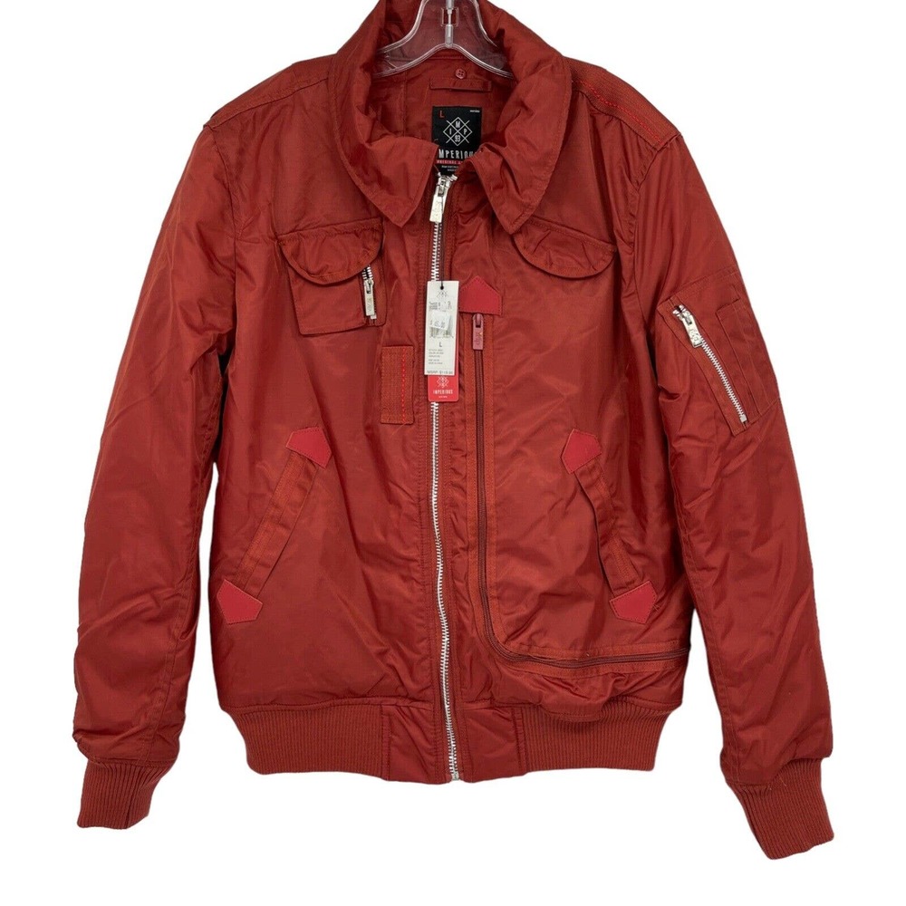 New Imperious Bomber Jacket Rust Full Zip Zippers Collared Nylon Mens L